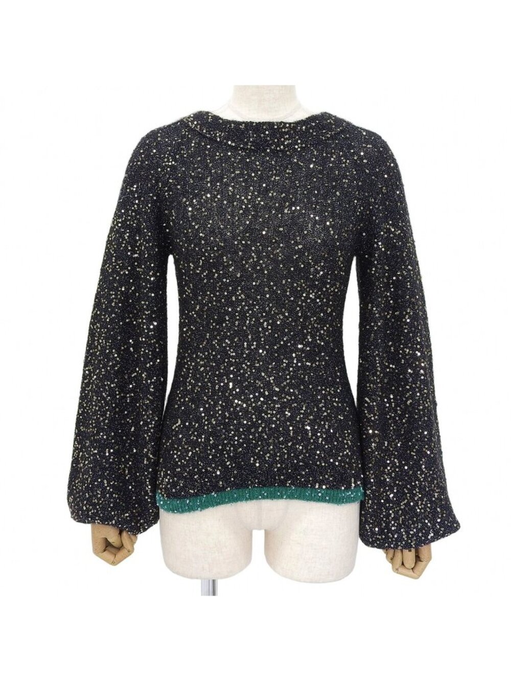 Loewe Mohair Wool Blend Sequin Balloon Sleeve Knit Sweater Black XS